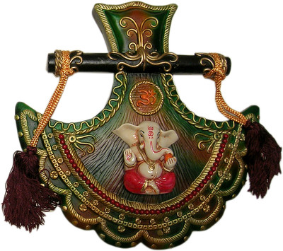 11% OFF on Megifting Traditional Fan Shaped Ganesha-Wall Hanging-Size Small (GRN) Decorative Showpiece - 27 cm(Polyresin, Multicolor)