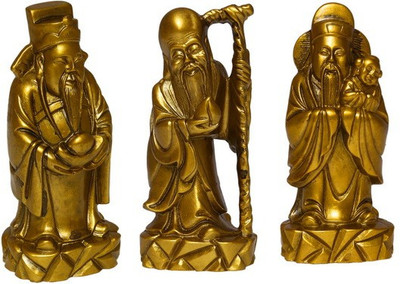 

Samriddhi Vastu Fuk Luk Sau Lama set Decorative Showpiece - 9 cm(Polyresin, Gold)