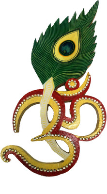 

Ratoomals Wooden Om W/Peacock Feather Painted W/Chitton Decorative Showpiece - 20 cm(Wooden, Multicolor)