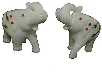 

Chave Pure White marble elephant pair with inlay art Decorative Showpiece - 5.08 cm(Stoneware, White)