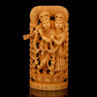 

Collectible India Hand Carved Wooden Radha Krishna Statue - Gorgeous Couple God Goddess Rasleela Sculpture Decorative Showpiece - 25 cm(Wooden, Multicolor)