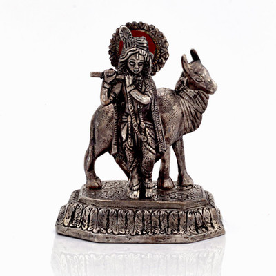

Shree Sai Handicraft Antique Home Decoe White Metal Lord Krishna With Cow Idol Decorative Showpiece - 18 cm(Aluminium, Silver)