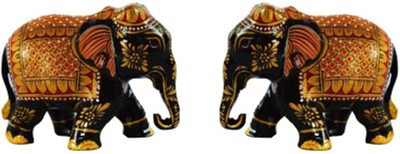 

Ruchi World Set of 2 Golden Painted Elephant Statue Decorative Showpiece - 5.08 cm(Wooden, Brown)