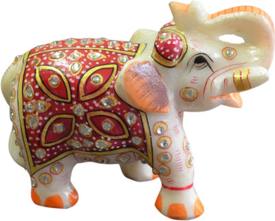 

Artist Haat Marble Elephant Sculpture Design 5 with carving and painting Decorative Showpiece - 10 cm(Stoneware, Multicolor)