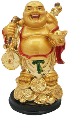 

Ripe India laughing buddha Decorative Showpiece - 11 cm(Polyresin, Gold)