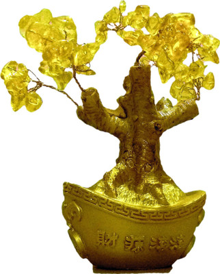 

Gooddeals Citrine Quartz semi precious crystal gem stones bonsai tree in golden ingot Decorative Showpiece - 13 cm(Crystal, Polyresin, Gold)