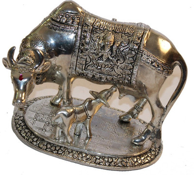 

Bharatcraft White Metal Big Cow Decorative Showpiece - 17 cm(Aluminium, Silver)