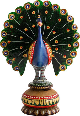 

JaipurCrafts Dancing Peacock Painted 6.50 Inch Decorative Showpiece - 16.51 cm(Wooden, Multicolor)