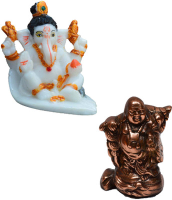 

eCraftIndia Combo of Lord Ganesha and Laughing Buddha Decorative Showpiece - 6.35 cm(Microfibre, Multicolor)