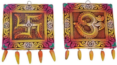 

Indigo Creativs Handcrafted Beautiful Terracotta large Shubh Swastika and OM Auspicious Door/ Home Entrance / Wall Hanging Diwali Puja Decoration Decorative Showpiece - 19 cm(Earthenware, Multicolor)