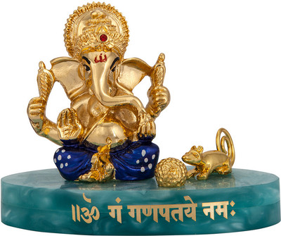 

Siri Creations Ganesha Idol with Ladoo Plated Decorative Showpiece - 8.5 cm(Gold Plated, Gold)