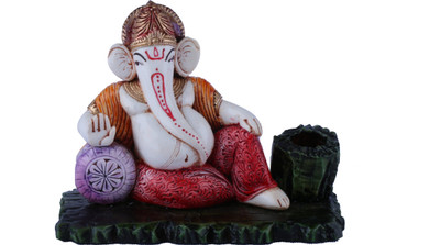 

The Nodding Head Aaaram Ganesha On Violet Pillow Decorative Showpiece - 8 cm(Polyresin, Multicolor)