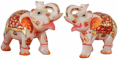 

Pooja Creation Marble Pair Elephant With Beautiful Design And Color Nice Pair Of This Decorative Showpiece - 10 cm(Stoneware, White)