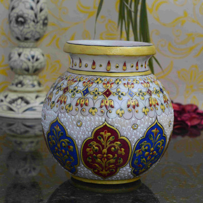 

eCraftIndia Floral Pot Marble Kalash(Height: 5.5 inch, Multicolor)