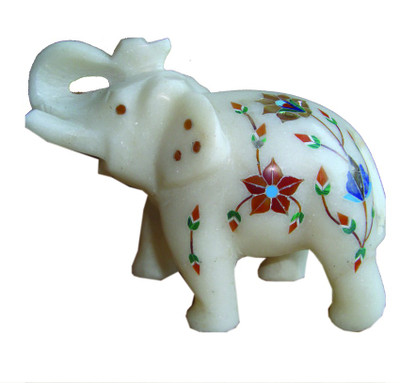 

Haveli Arts Marble Elephant Decorative Showpiece - 10 cm(Stoneware, Multicolor)