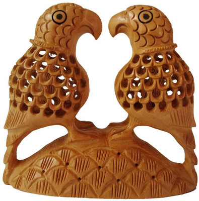 

Artifa Handcarved Parrot Pair Decorative Showpiece - 10 cm(Wooden, Brown)