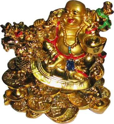 

Anjalika Feng Shui Laughing Buddha with King Frog Decorative Showpiece - 7 cm(Polyresin, Gold)