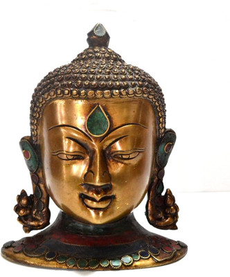 

Collectible India 8" Antique Finish Tibetan Buddha Bust Head Sculture Wall Decor Art with Gemstone Work Decorative Showpiece - 19.2 cm(Bronze, Multicolor)