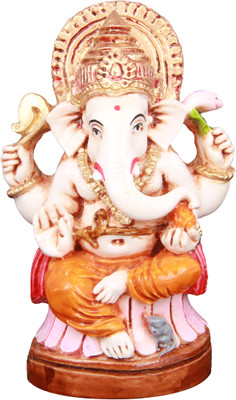 

The Nodding Head Polyresin - Lord Ganesha on Lotus in Orange Decorative Showpiece - 8.6 cm(Polyresin, Multicolor)