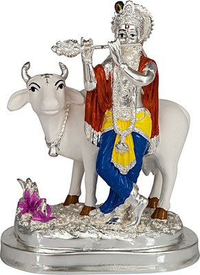 

Siri Creations Krishna idol with Enemel Decorative Showpiece - 14 cm(Silver Plated, Multicolor)