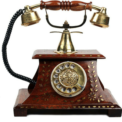 Handicraft Antique Operational Telephone In Royal Look Decorative Showpiece  -  23 cm(Wood, Brass, Brown, Gold)