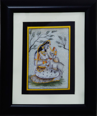 

eCraftIndia Ragini Marble Painting playing with Calf (Wooden Framed) Decorative Showpiece - 27.94 cm(Stoneware, Wooden, Multicolor)