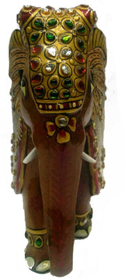 

Ratoomals Wooden Elephant T.D W/Chitton W/Ganesh Painted Decorative Showpiece - 15 cm(Wooden, Multicolor)