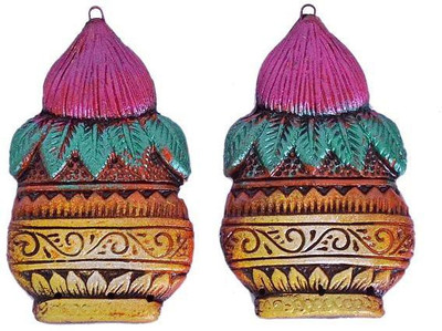 

Indigo Creativs Handcrafted Terracotta Auspicious 4" Kalash Pair Navratra Diwali Puja Door / Home Entrance / Wall Hanging Decoration Decorative Showpiece - 10 cm(Earthenware, Multicolor)