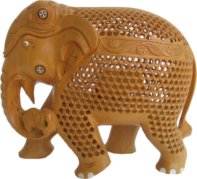 

Craft International Elephant with Baby Cut Work ( Jaali ) - 8 Inch Decorative Showpiece - 20.5 cm(Wooden, Brown)