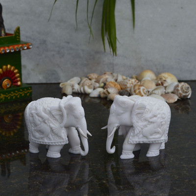 

eCraftIndia Combo of Pure White Elephants Decorative Showpiece - 7.62 cm(Microfibre, Multicolor)