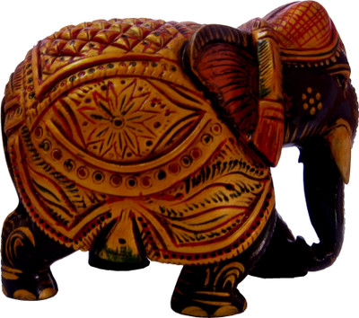 

Craft International Elephant Carved Painted - 4 Inch Decorative Showpiece - 10 cm(Wooden, Multicolor)