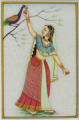 

eCraftIndia Ragini with Peacock Marble Painting Decorative Showpiece - 1.27 cm(Stoneware, Multicolor)