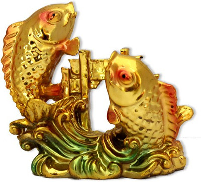 

7 Ocean Feng Shui Golden Arowana Fish Pair Decorative Showpiece - 8 cm(Polyresin, Gold)
