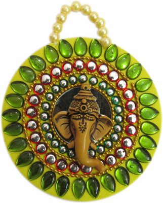

Creative Designer Door Hanging Ganesha Handicraft Decorative Showpiece - 10.5 cm(Plastic, Green)