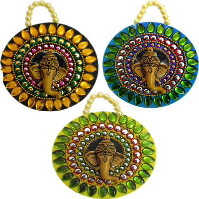 

Shree Sai Handicraft Door Hanging Ganesha Combo Gift Decorative Showpiece - 12.5 cm(Paper Mache, Multicolor)