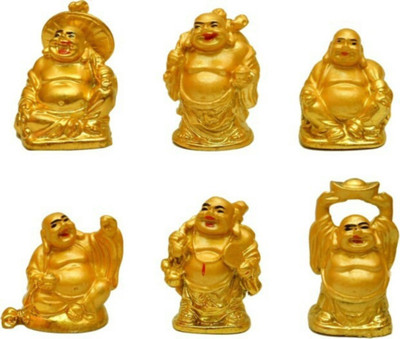 

Fengshui laughing buddha set of 6 Decorative Showpiece - 5 cm(Polyresin, Yellow)