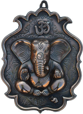 eCraftIndia Metal Wall Handing of Lord Ganesha with Om Decorative Showpiece - 30.48 cm(Brass, Brown)