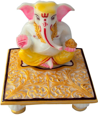 

Etsi Bitsi Divine Polyresin Golden Ganesha Chowki Decorative Showpiece - 11.5 cm(Polyresin, Multicolor)
