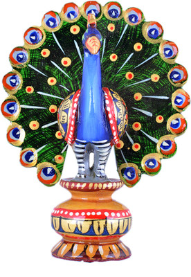 

SC Handicrafts Shivaniwood Gold Painted Dancing Peacock Decorative Showpiece - 11 cm(Wooden, Multicolor)