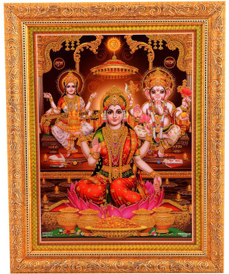 

BM Traders Golden Zari Work Photo Of Laxmi Poojan With Gloden Frame Decorative Showpiece - 35.56 cm(Wooden, Gold)