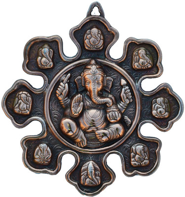 

eCraftIndia Metal Wall hanging with 9 variants of Lord Ganesha Decorative Showpiece - 22.86 cm(Aluminium, Brown)