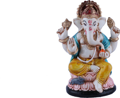 

The Nodding Head Lotus Ganesha (Yelllow) Decorative Showpiece - 13 cm(Polyresin, Multicolor)