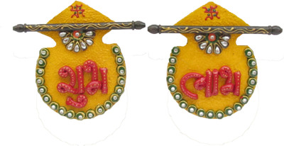 eCraftIndia Papier-Mache Shubh-Labh Door Hanging Decorative Showpiece - 13.97 cm(Paper Mache, Multicolor)