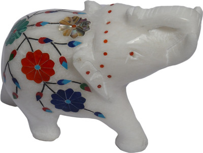 

Artist Haat Makrana Marble Inlay Elephant Trunk Up Decorative Showpiece - 13 cm(Stoneware, Multicolor)