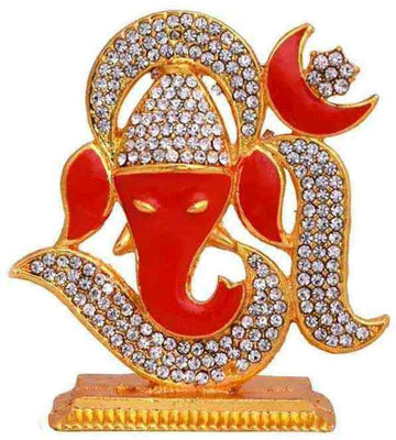 ManeKo Hindu Symbol & God Idol Om - Ganesha Temple for Car Dashboard Decorative Showpiece - 6.5 cm(Terracotta, Orange, Gold)