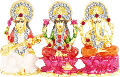

Kulin Laxmi Ganesha And Saraswati Idol | Murti For Home Decor | Gifting Decorative Showpiece - 4.5 cm(Gold Plated, Multicolor)