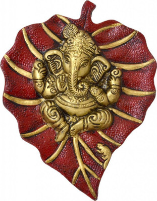 Traditional Rajasthan White Metal Patta Ganesh Wall Hanging Multicolour Decorative Showpiece - 14 cm(Aluminium, Red)