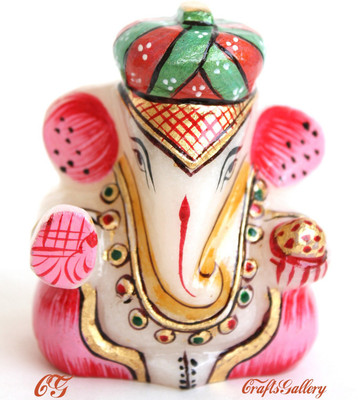 

Craft International Marble Ganesha Pagdi Gold Painted - 2 Inch Decorative Showpiece - 7 cm(Stoneware, White)