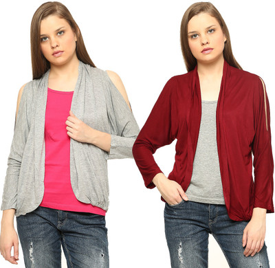 

Vvoguish Women's Shrug, Maroongrey6