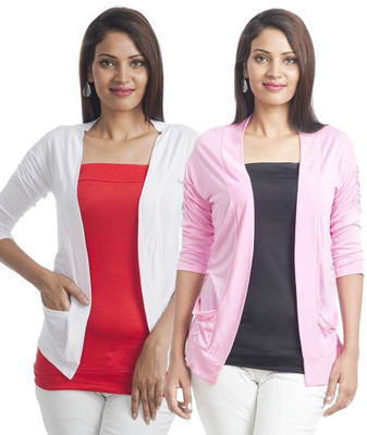 

TeeMoods Women's Shrug, Pink;white